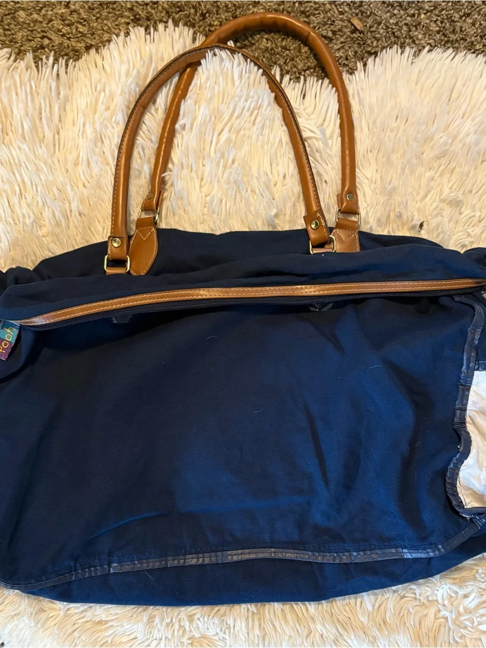 Y2K Navy Winnie the Pooh Baby Bag with Tan Handles